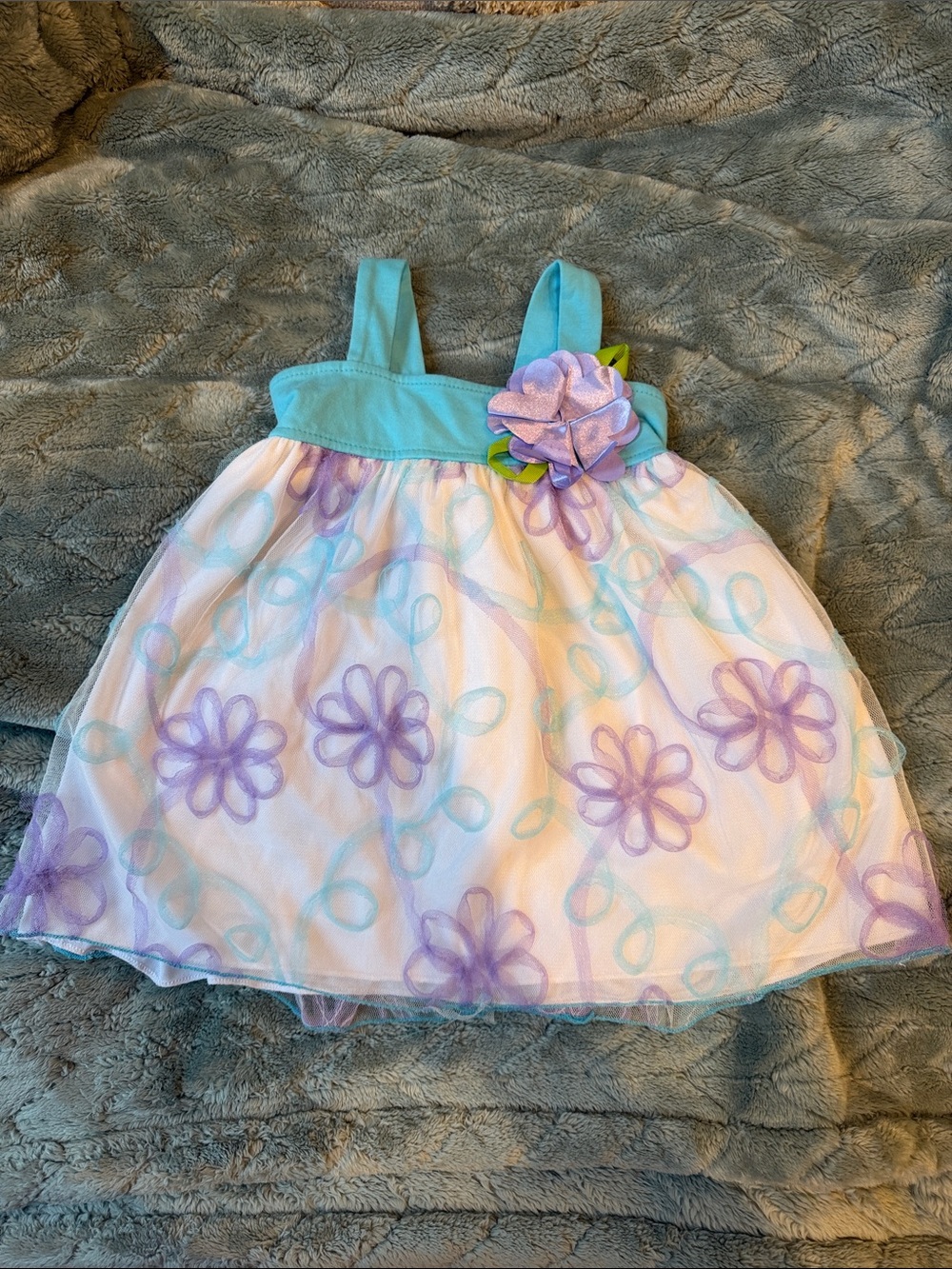 Youngland Aqua and Purple Floral Tulle Dress